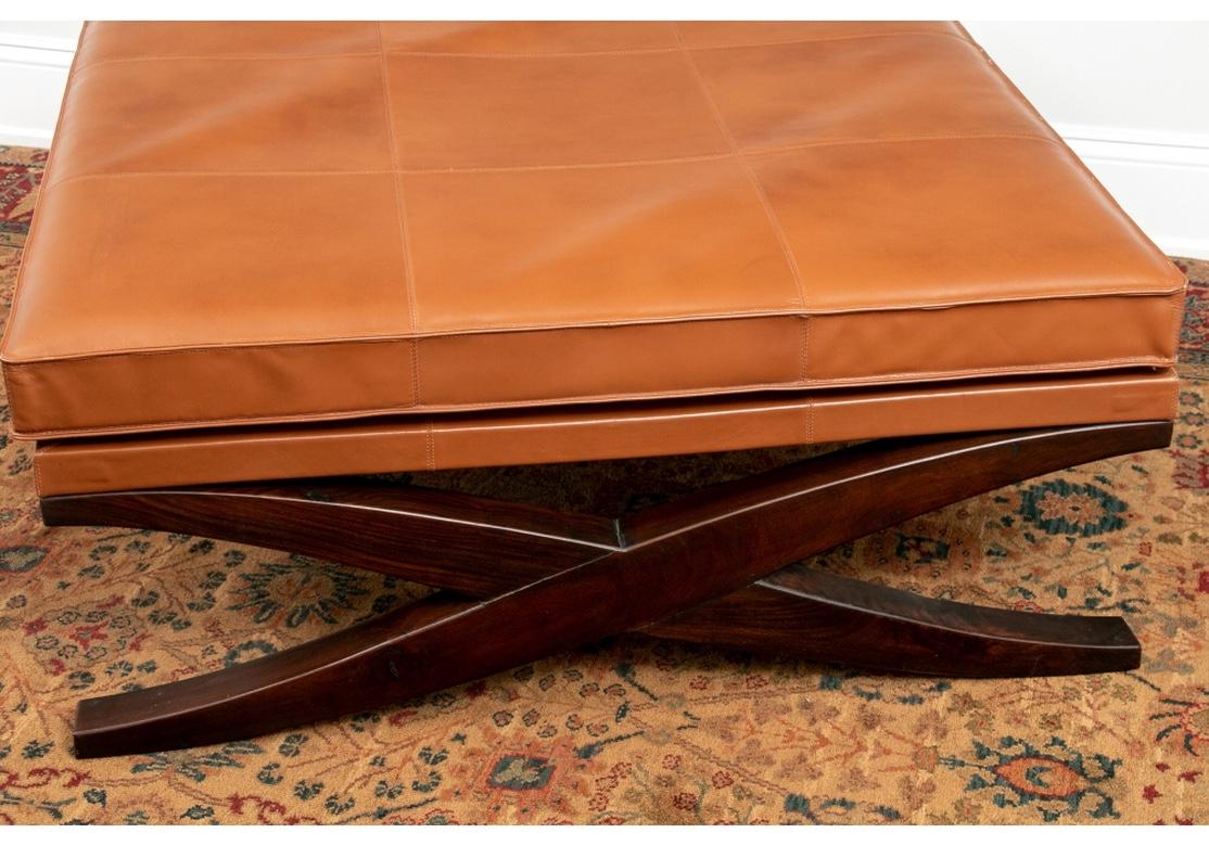 20th Century Very Fine Leather Top X Base Table/ Ottoman For Sale