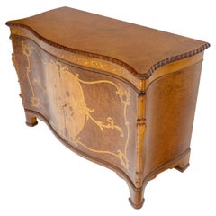 Very Fine Left Top Compartment Serpentine Front Burl Wood Inlay Dresser Commode