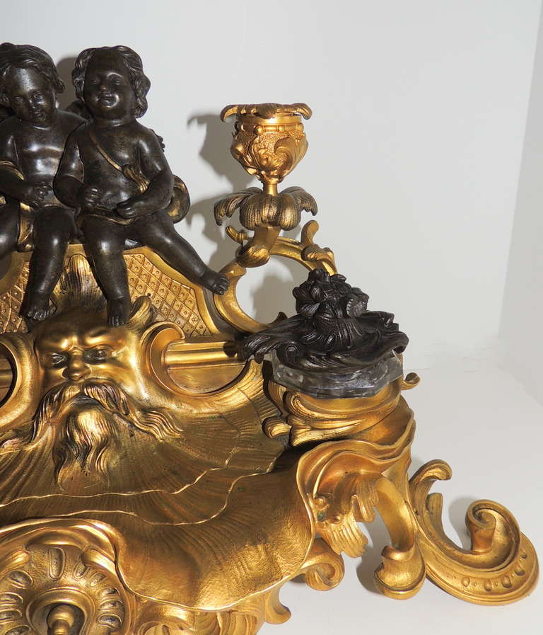 French Very Fine Linke Figural Doré Bronze Crystal Inkwell Ormolu Drawer Candelabra For Sale