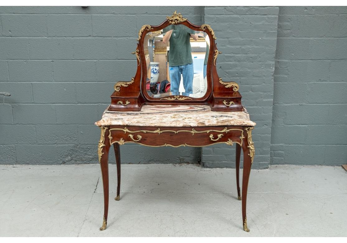 Very Fine Louis XV Style Dressing Table  With Swirl Stone Top For Sale 11