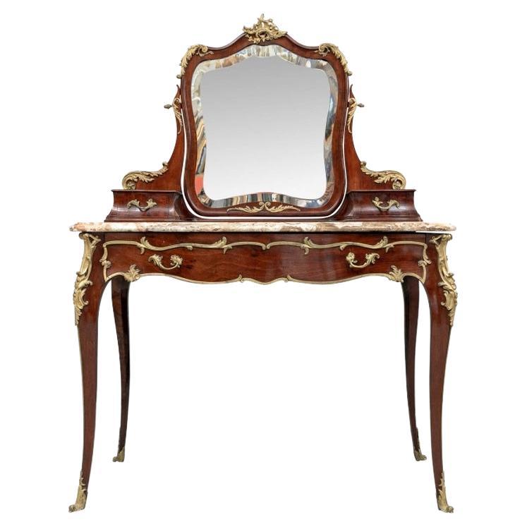Very Fine Louis XV Style Dressing Table  With Swirl Stone Top For Sale