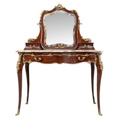 Antique Very Fine Louis XV Style Dressing Table  With Swirl Stone Top