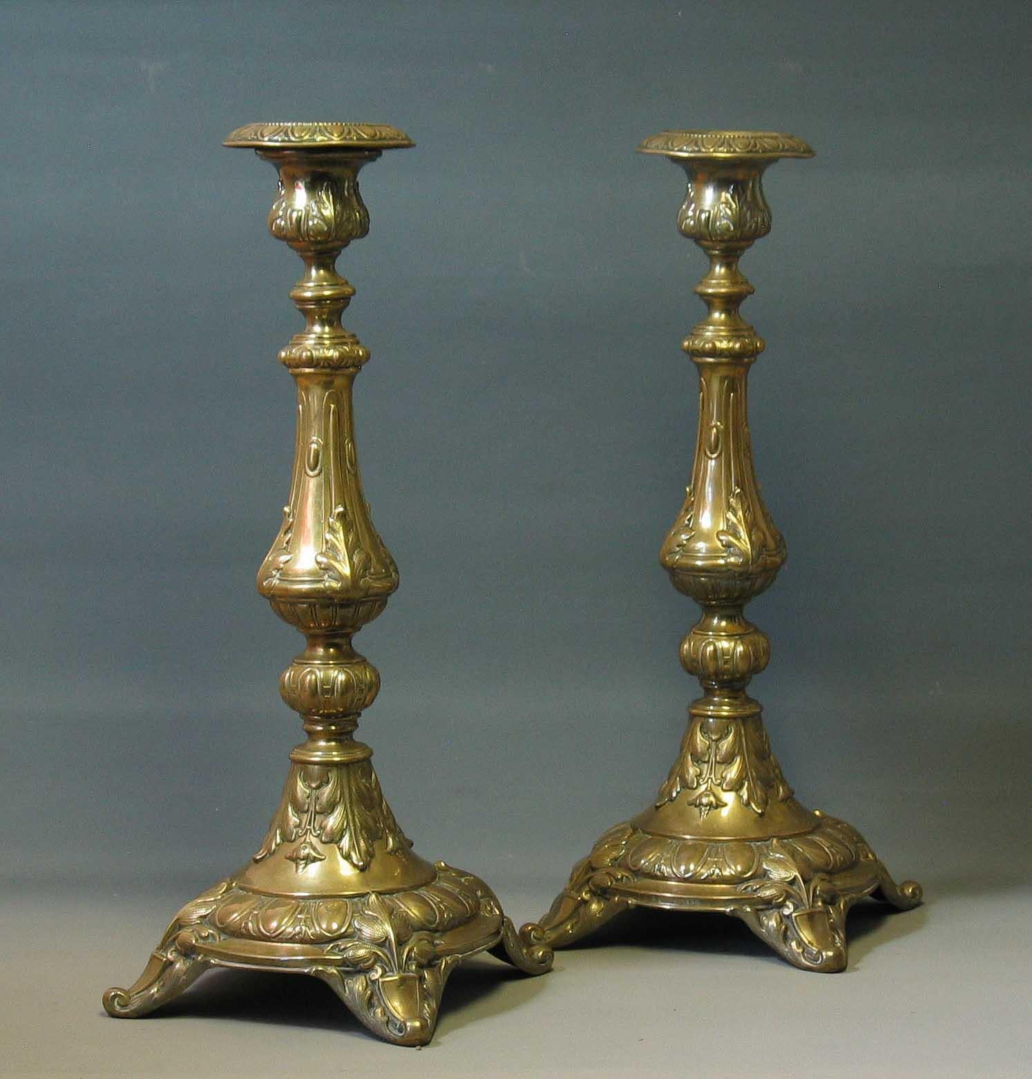 Polish Very Fine Louis XV Style Pair of Brass Candlesticks by Norblin & Co. Warszawa