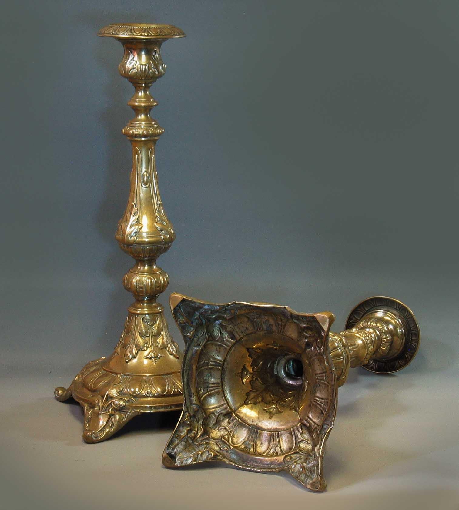 Hand-Crafted Very Fine Louis XV Style Pair of Brass Candlesticks by Norblin & Co. Warszawa