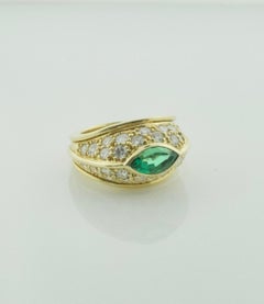 Very Fine Marquise Emerald and Diamond Ring in 18k