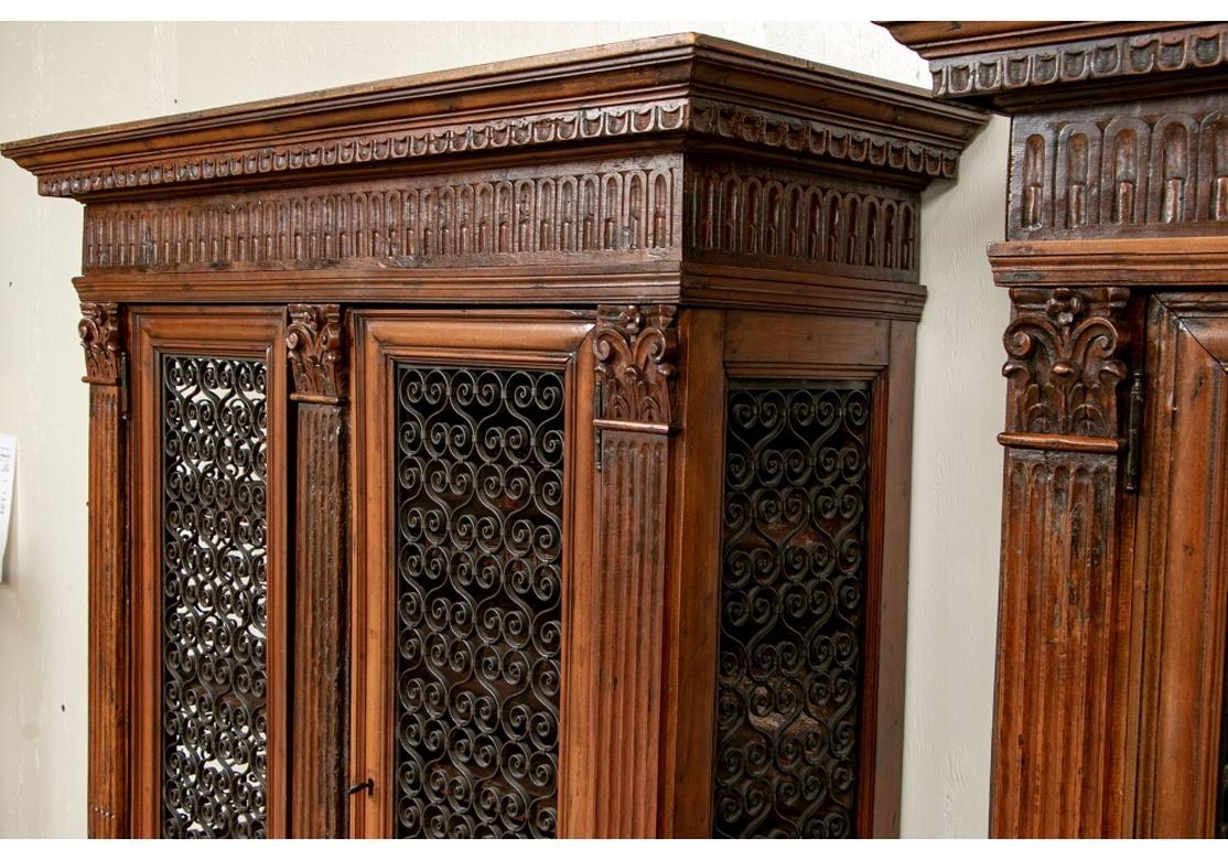 Very Fine Matched Pair of Antique Italian Carved Cabinets with Grille Work Doors 14