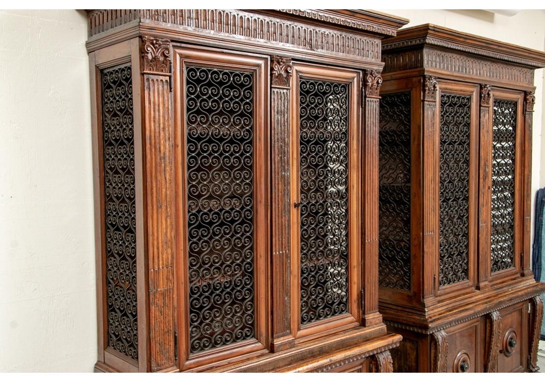 Very Fine Matched Pair of Antique Italian Carved Cabinets with Grille Work Doors 3