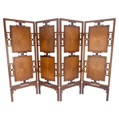 Very Fine Mid Century Modern Teak 4 Panel Decorative Screen Room Divider MINT