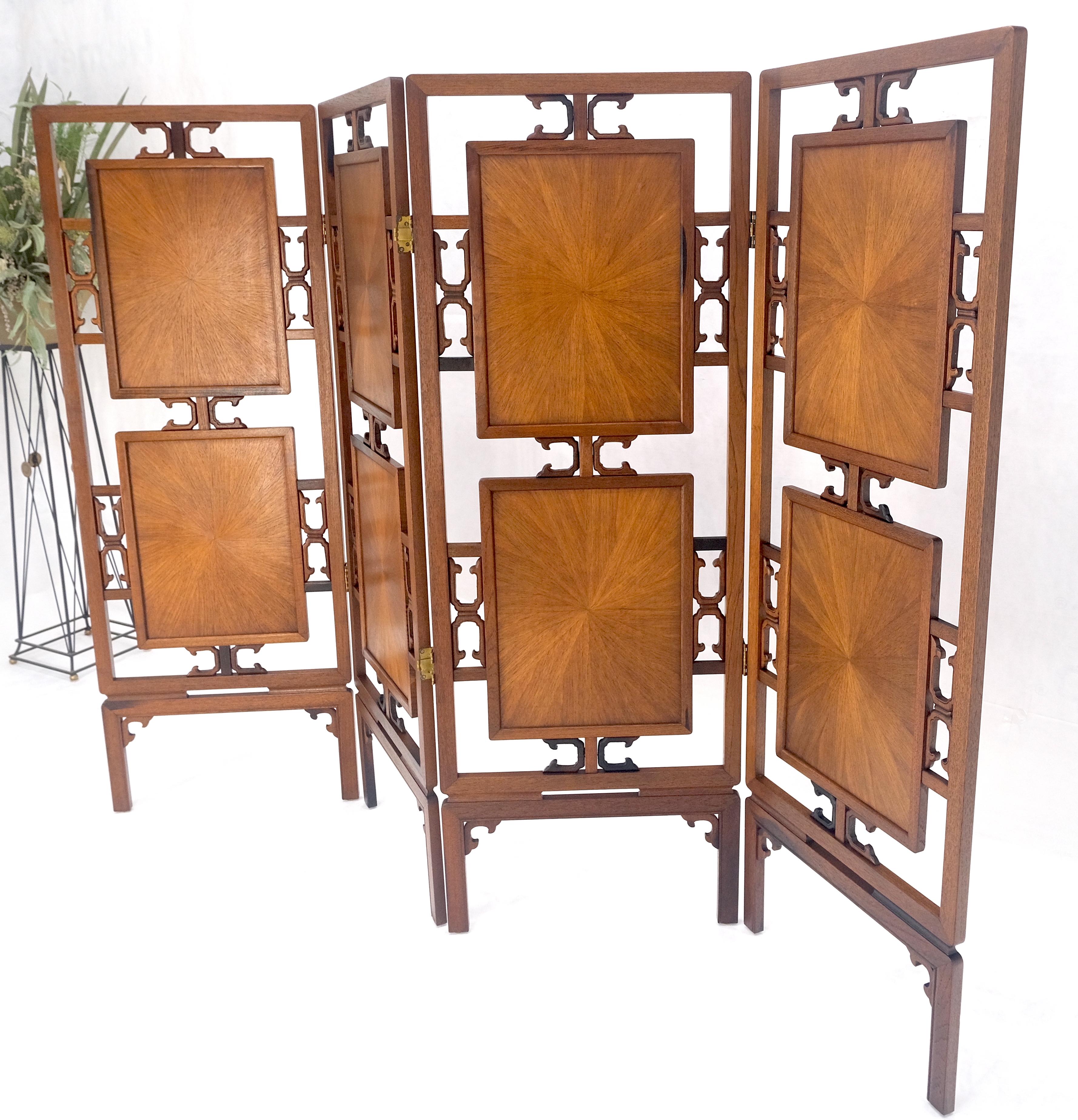 Unknown Very Fine Mid Century Modern Teak 4 Panel Decorative Screen Room Divider MINT For Sale