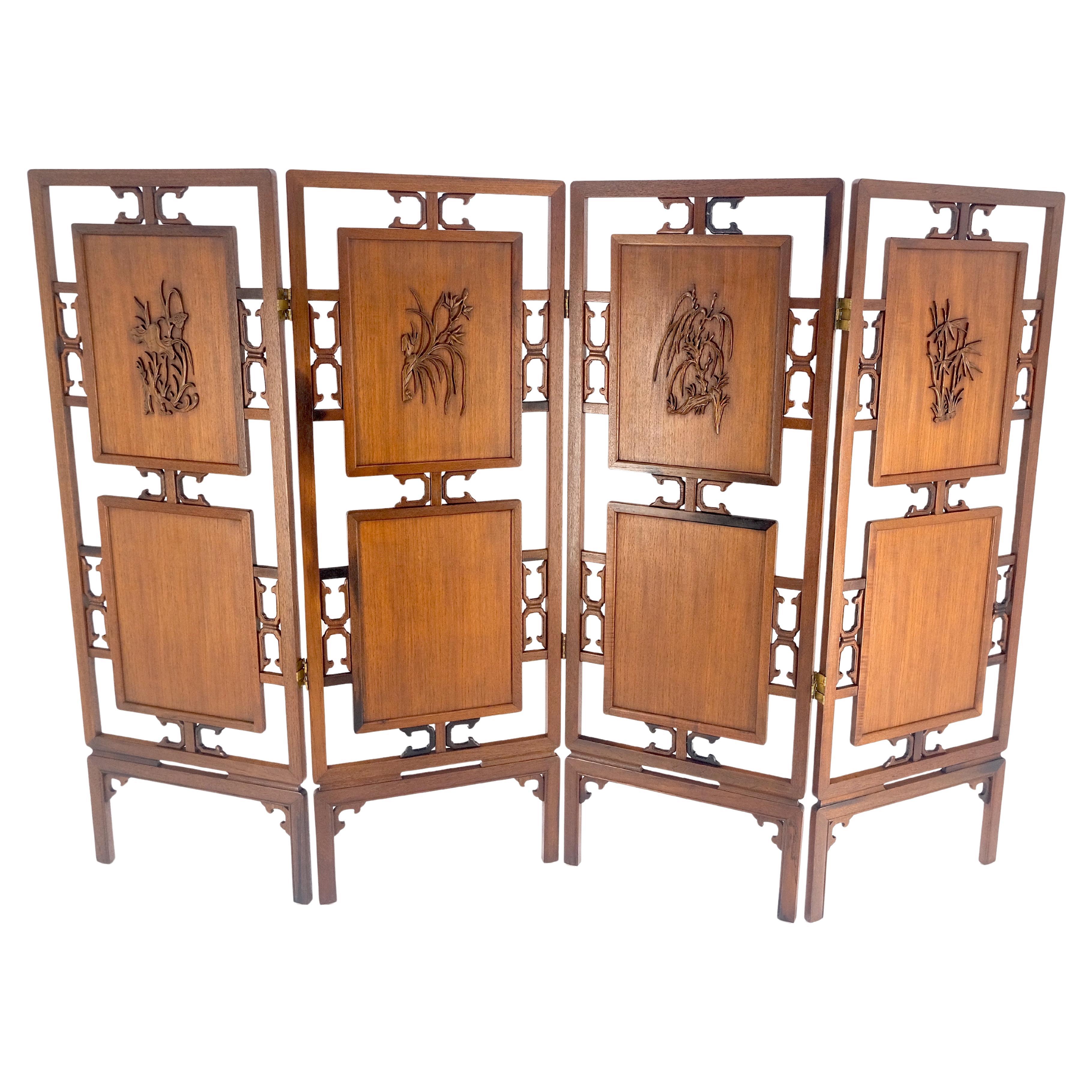 Very Fine Mid Century Modern Teak 4 Panel Decorative Screen Room Divider MINT