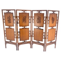Dekorativer Teakholz-Raumteiler mit 4 Paneelen, Mid-Century Modern, Mid-Modern, MINT