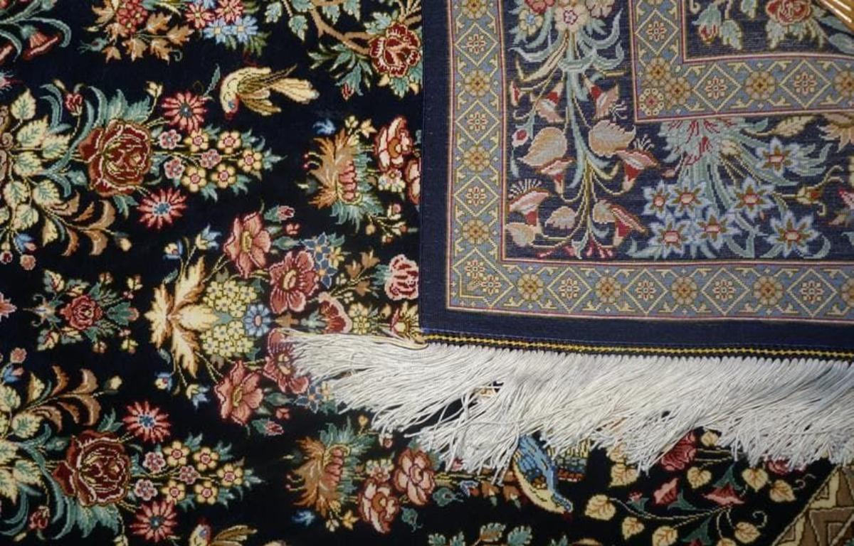 Late 20th Century Very Fine Multicolor Persian Silk Qum - 5' 3.3' For Sale