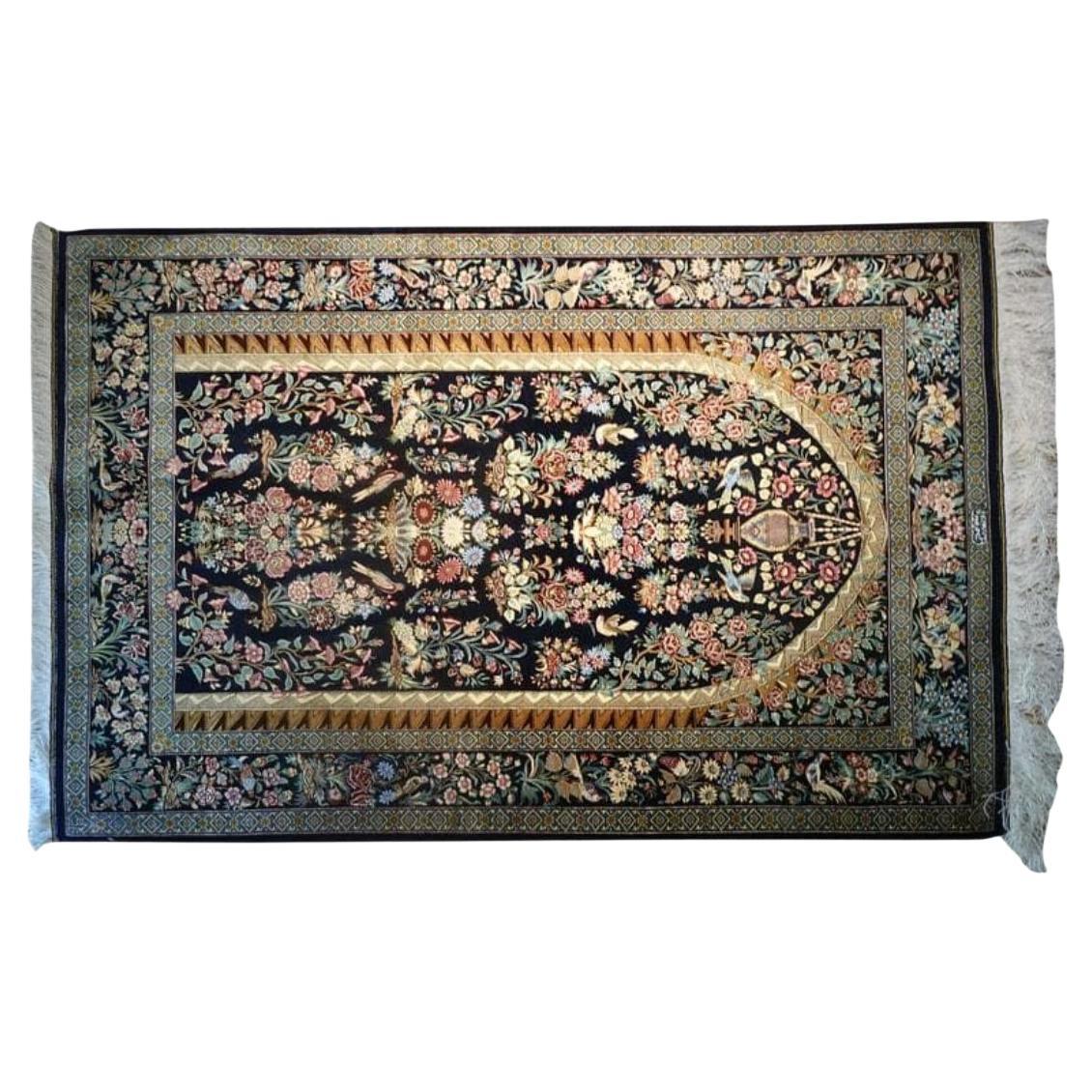 Very Fine Multicolor Persian Silk Qum - 5' 3.3' For Sale