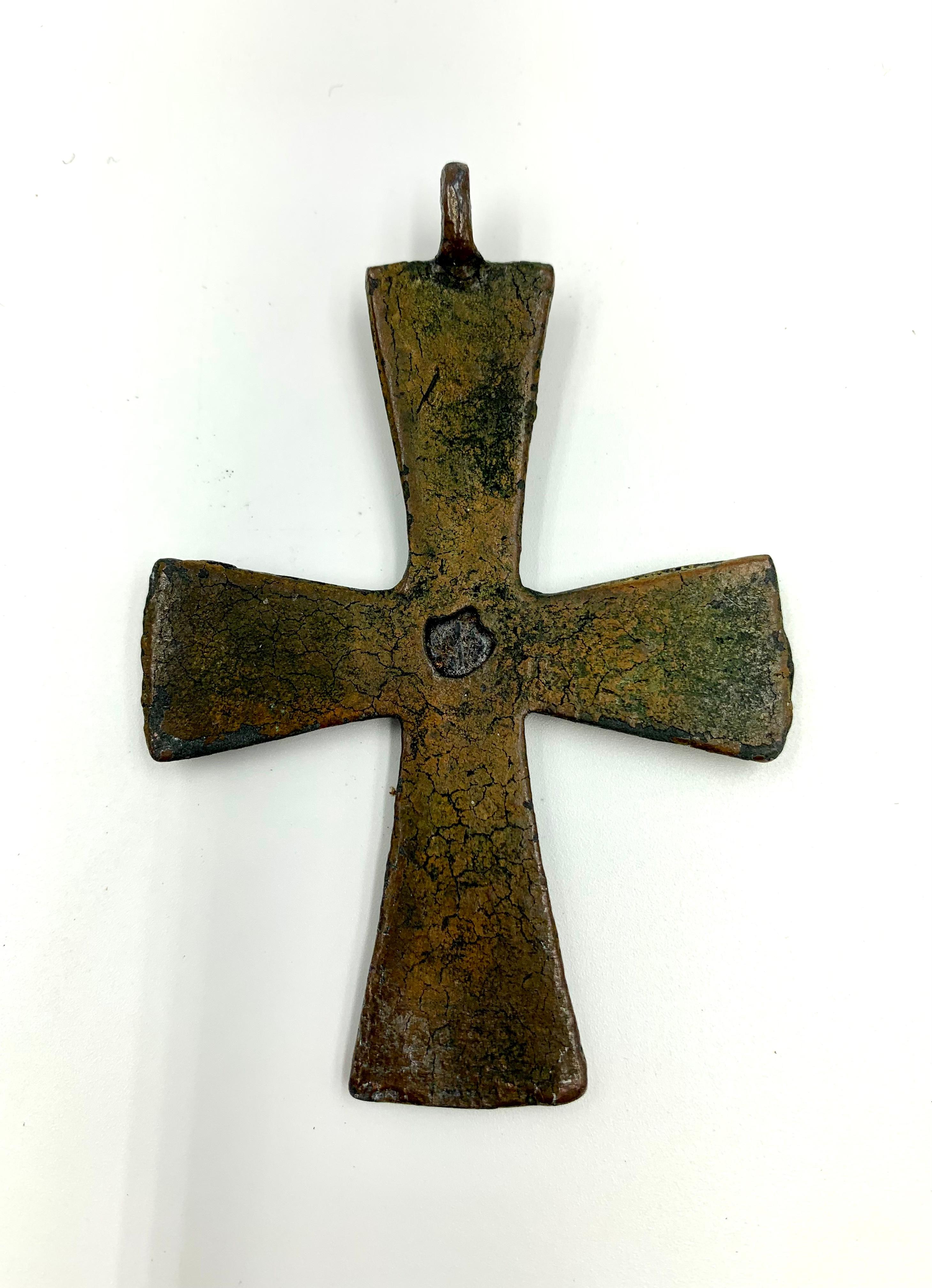 Very Fine Museum Quality Byzantine Bronze and Enamel Cross, 5th-7th Century A.D. 3