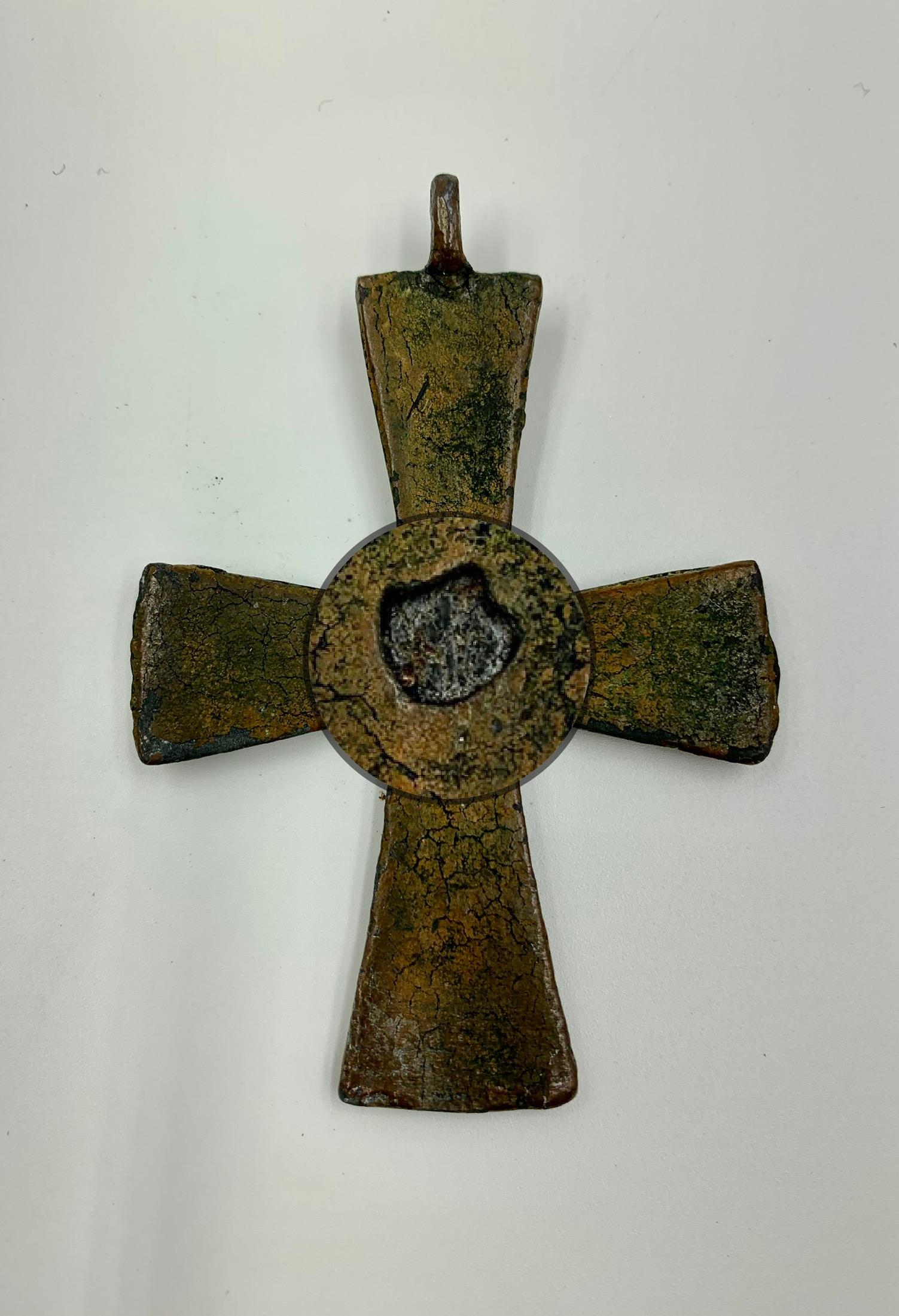 Very Fine Museum Quality Byzantine Bronze and Enamel Cross, 5th-7th Century A.D. 4