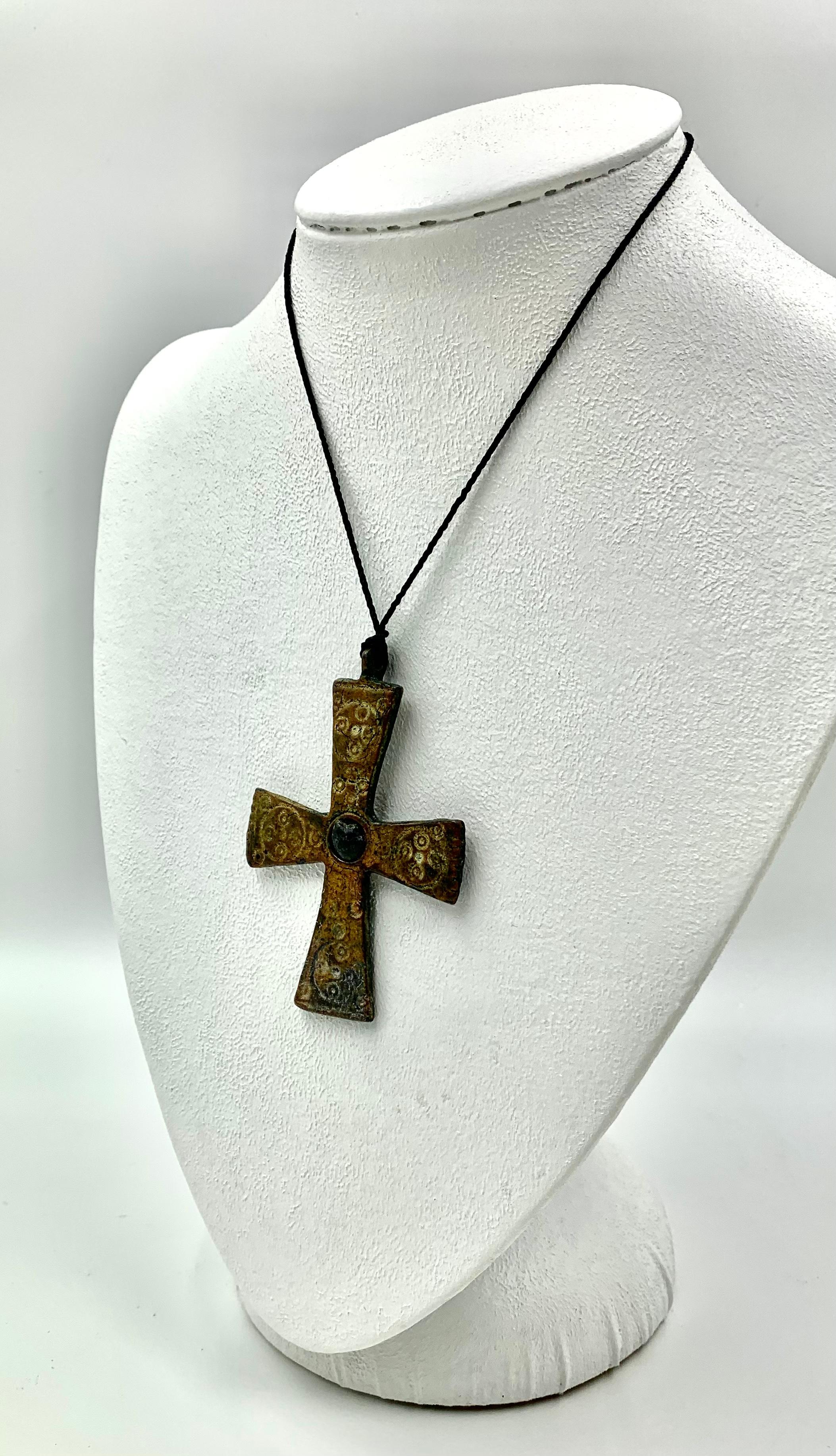 Very Fine Museum Quality Byzantine Bronze and Enamel Cross, 5th-7th Century A.D. 5