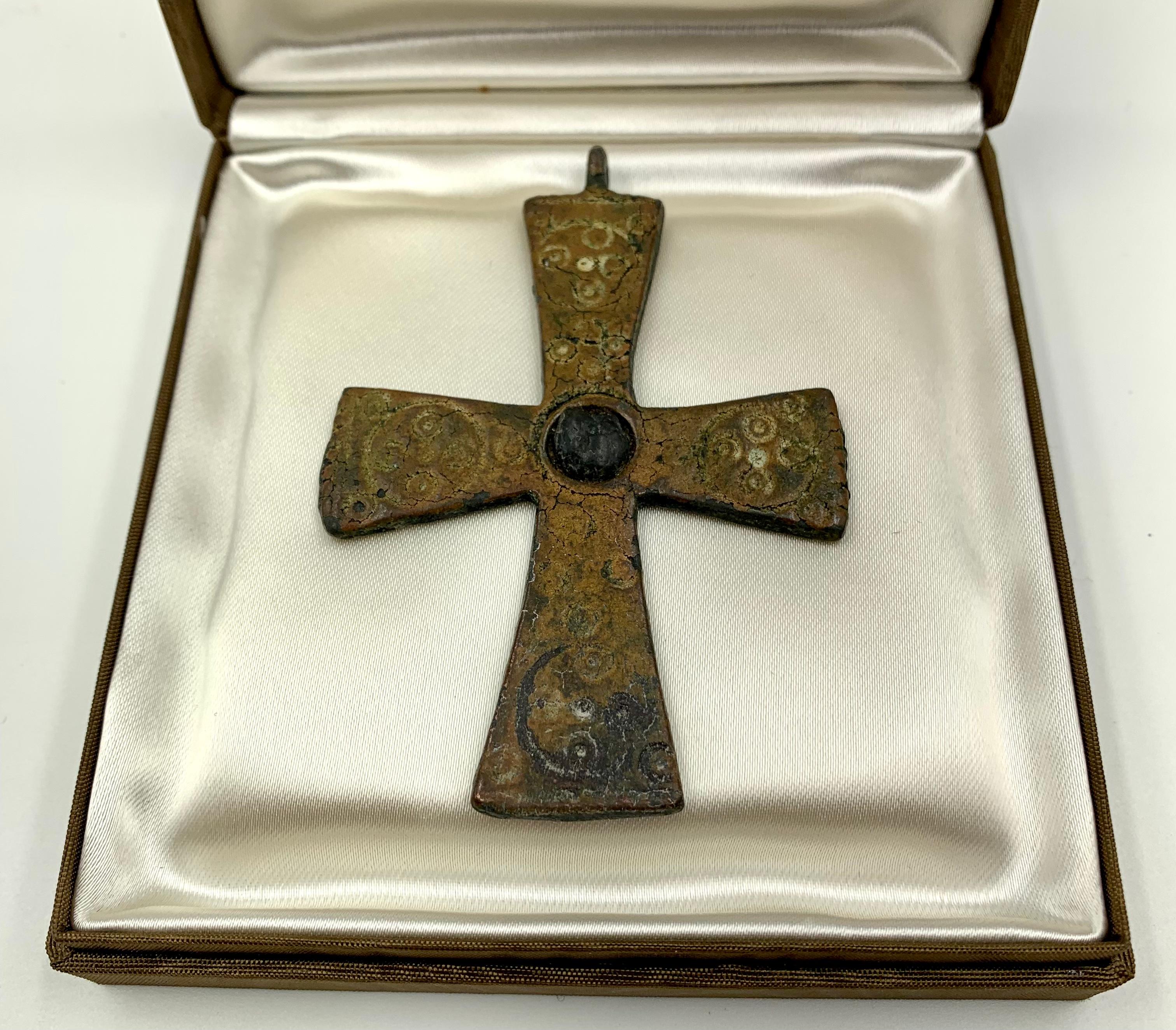 Very Fine Museum Quality Byzantine Bronze and Enamel Cross, 5th-7th Century A.D. 6