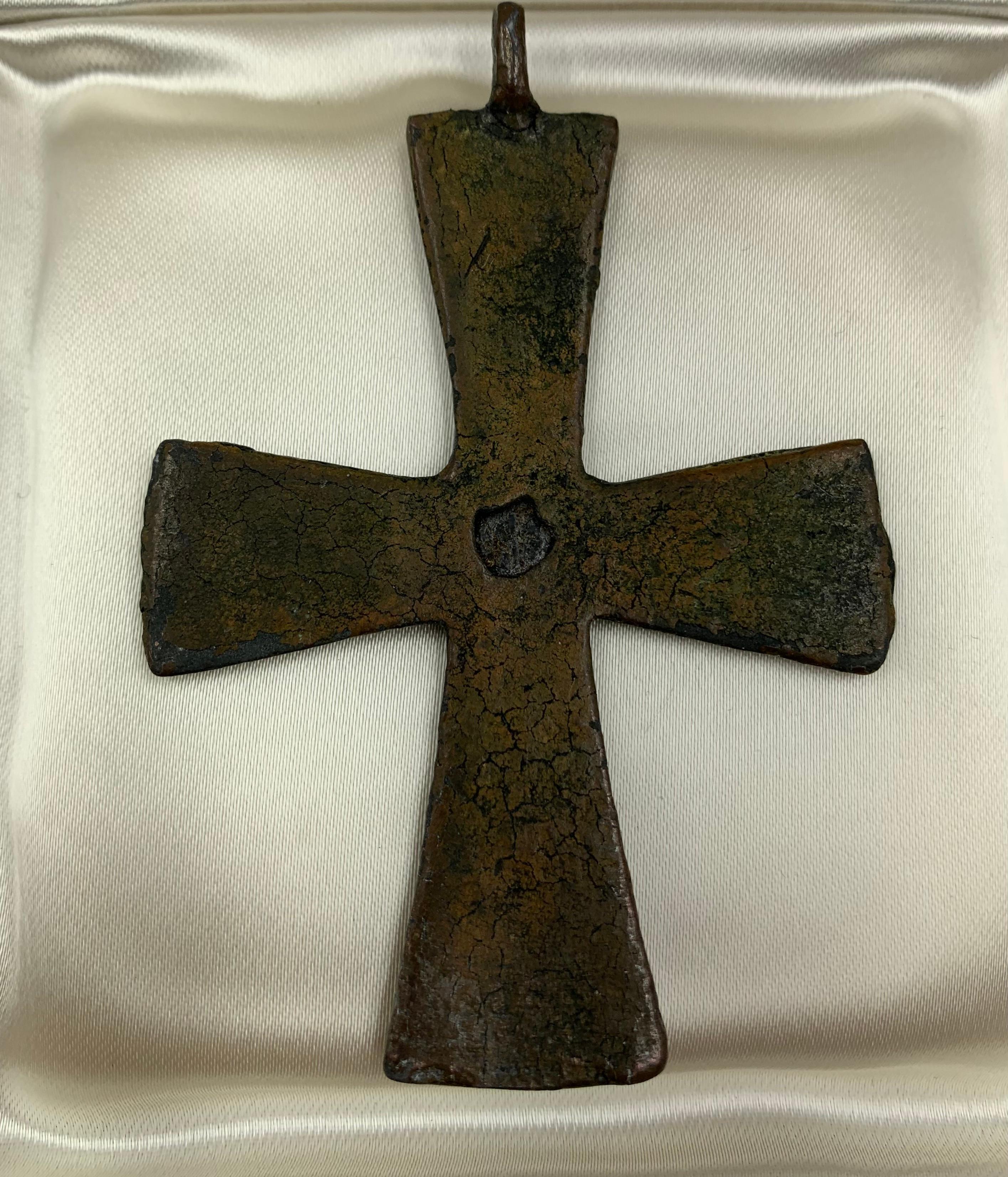 Very Fine Museum Quality Byzantine Bronze and Enamel Cross, 5th-7th Century A.D. 7