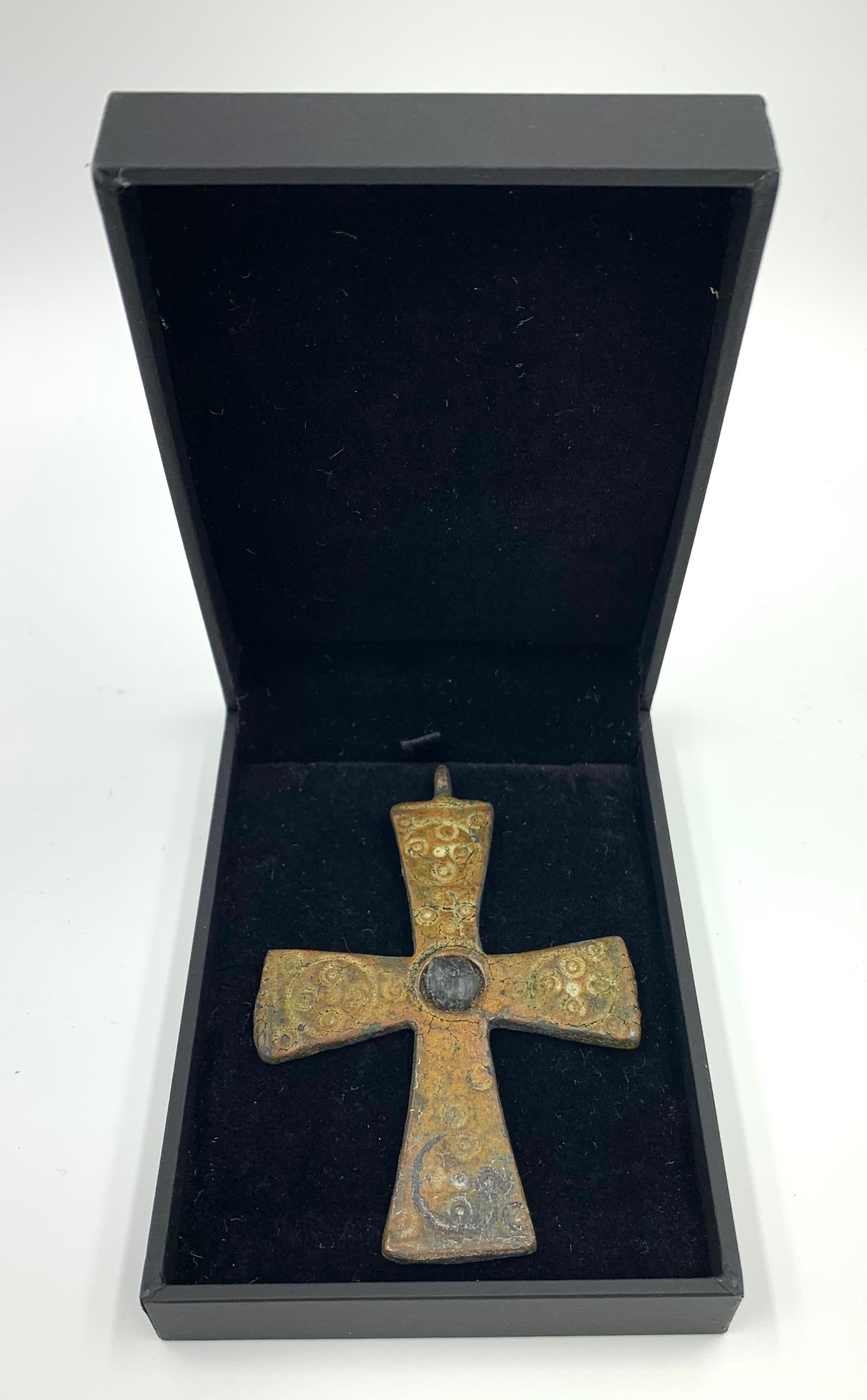 Very Fine Museum Quality Byzantine Bronze and Enamel Cross, 5th-7th Century A.D. 9