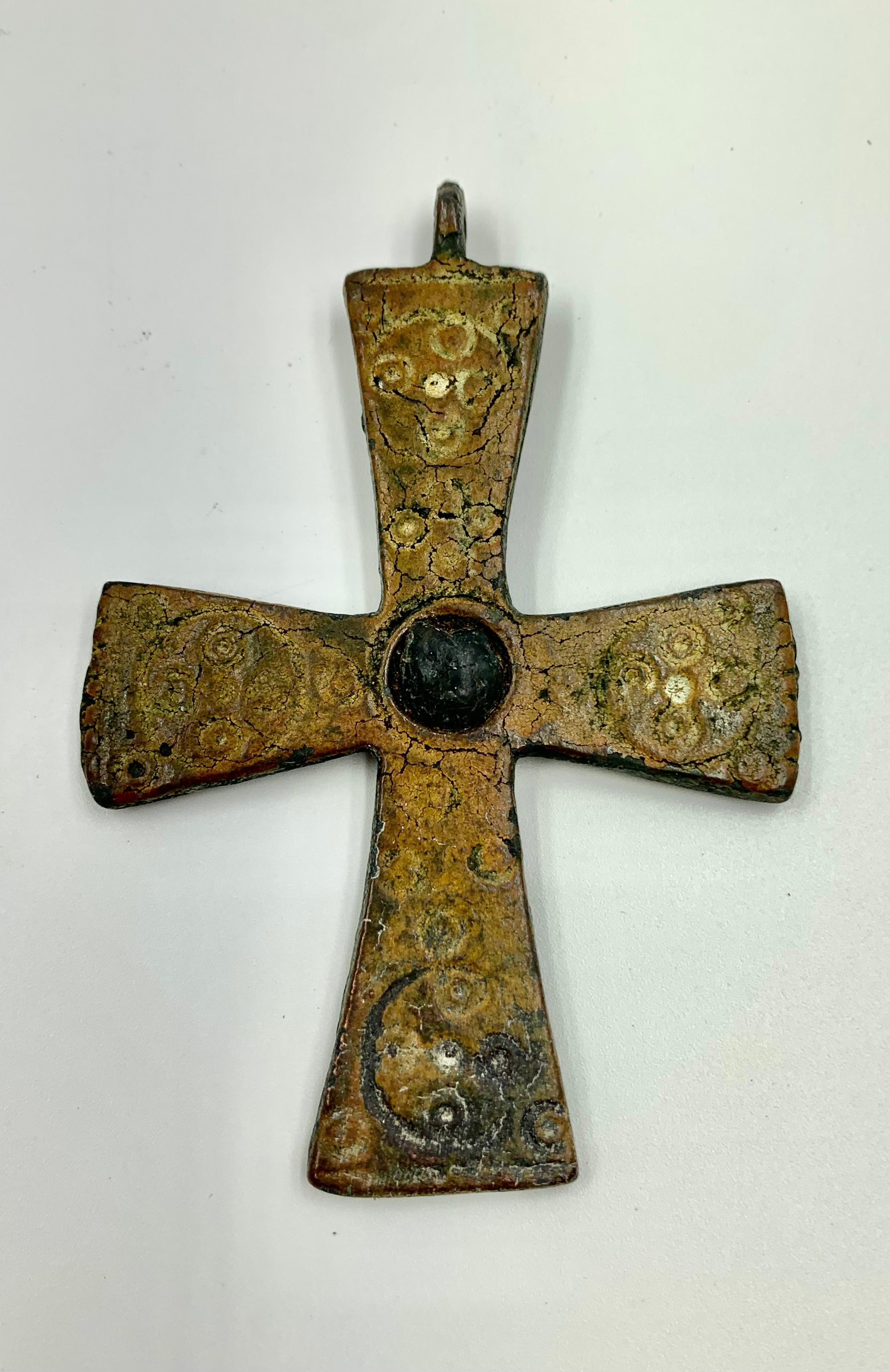 Very Fine Museum Quality Byzantine Bronze and Enamel Cross, 5th-7th Century A.D. 10