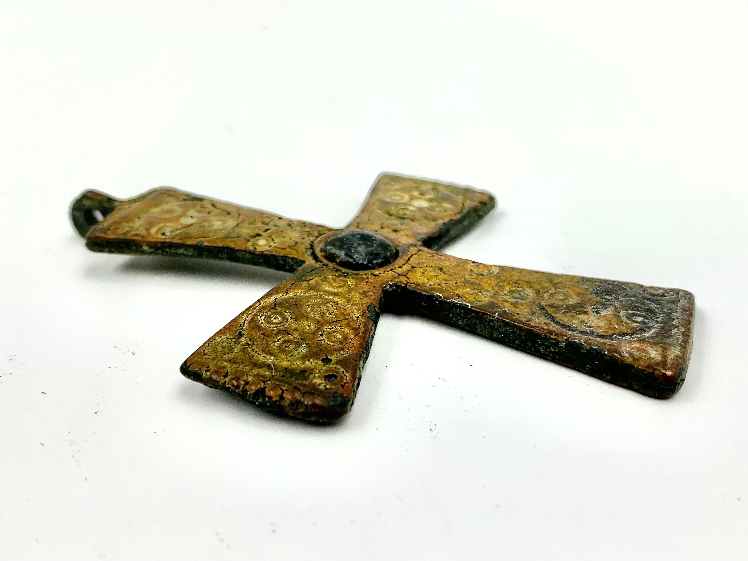 Women's or Men's Very Fine Museum Quality Byzantine Bronze and Enamel Cross, 5th-7th Century A.D.