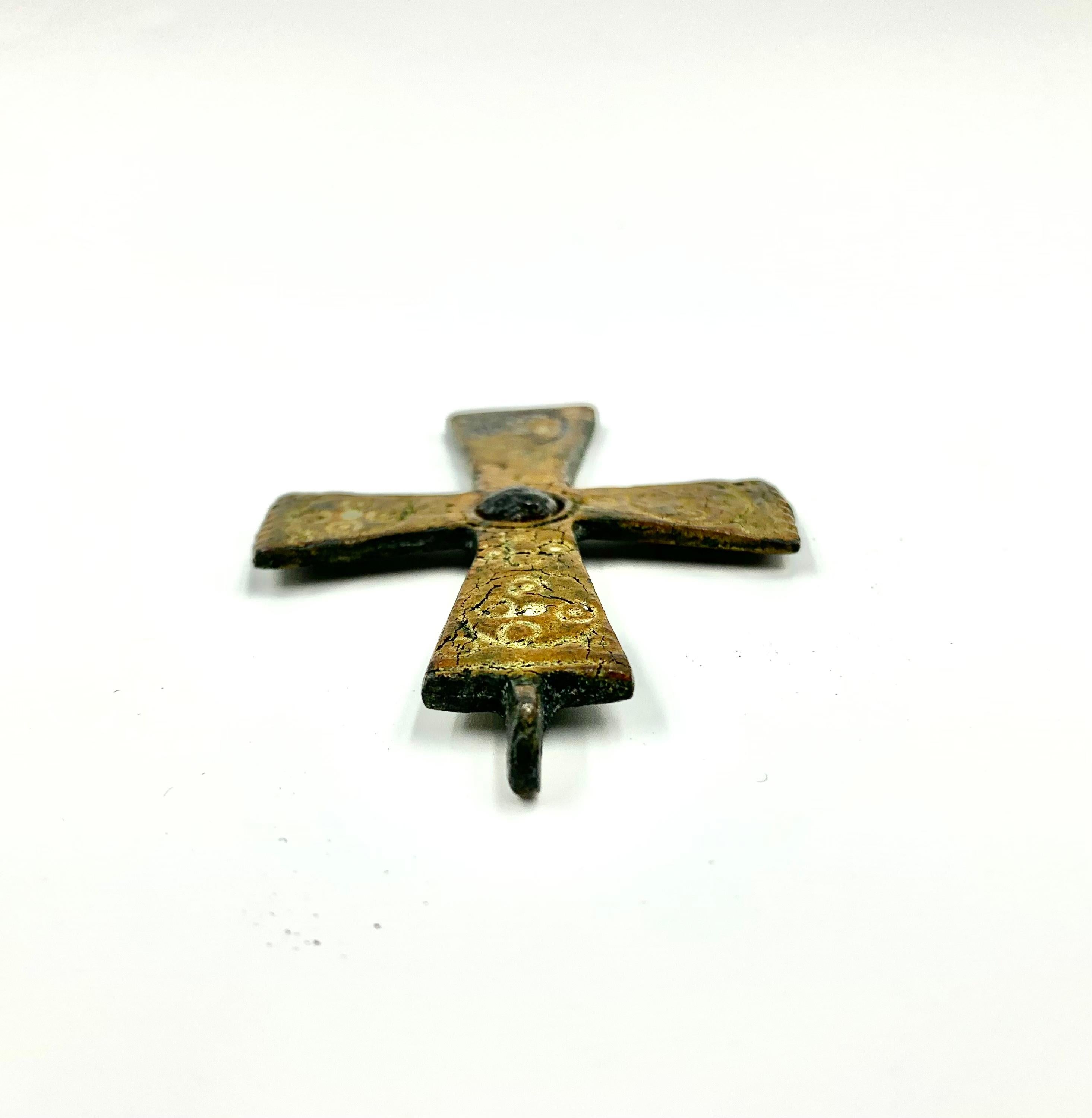 Very Fine Museum Quality Byzantine Bronze and Enamel Cross, 5th-7th Century A.D. 2