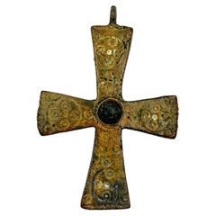 Very Fine Museum Quality Byzantine Bronze and Enamel Cross, 5th-7th Century A.D.