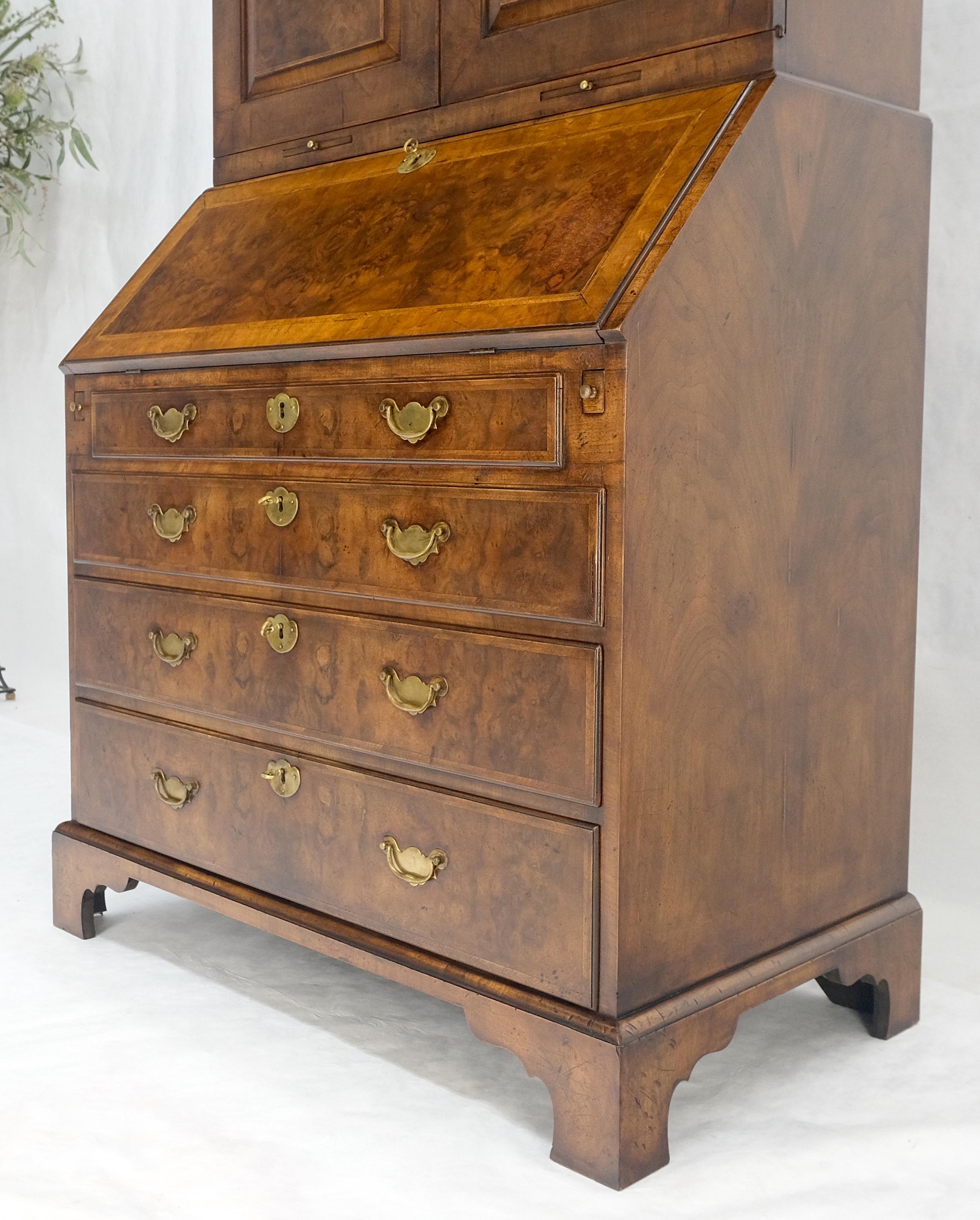 ¡Muy Fino Compacto Burl Wood Queen Ann Secretario Escritorio Librería Cómoda Cajones MINT!