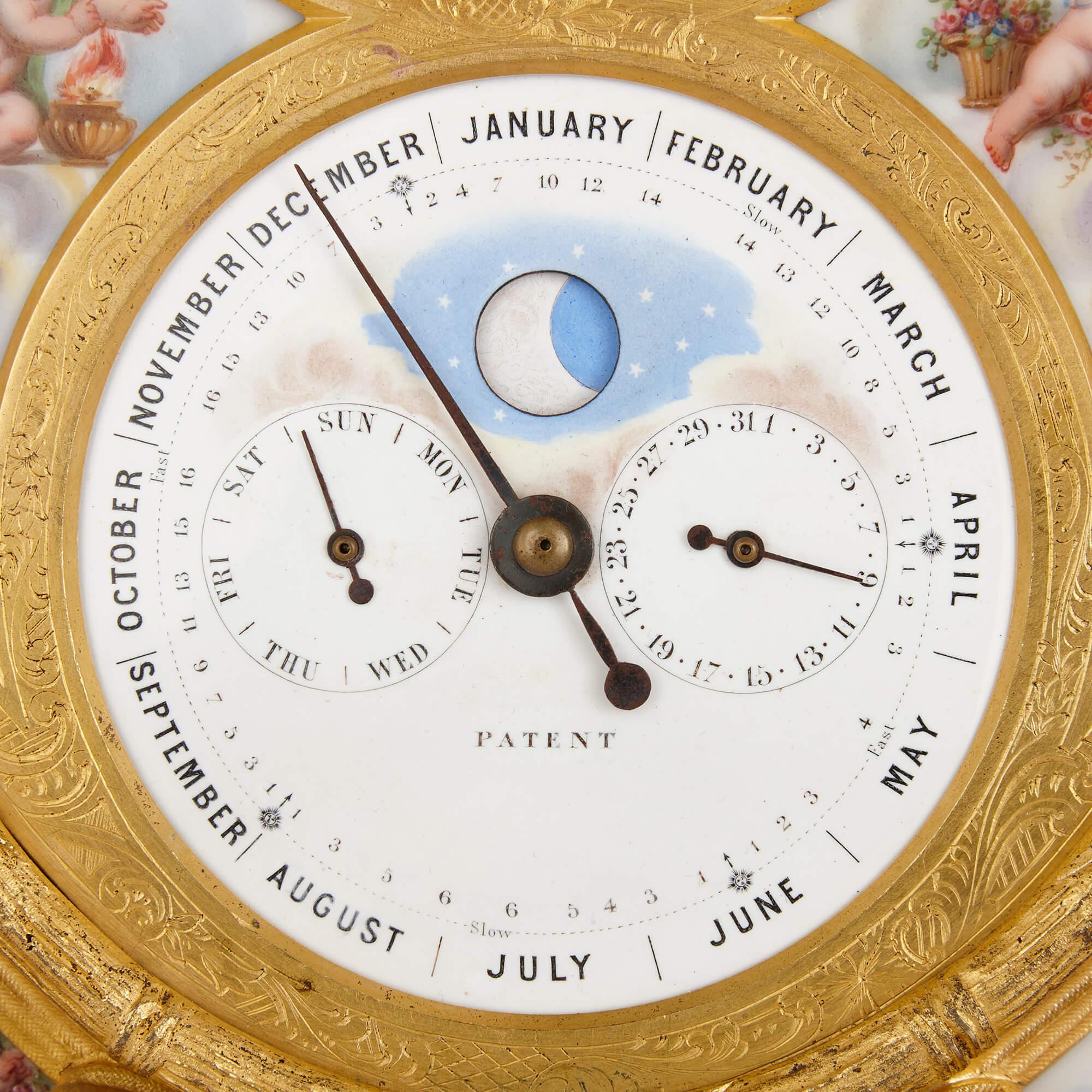 19th Century Very Fine Ormolu and Sèvres-style Porcelain Calendar Mantel Clock For Sale