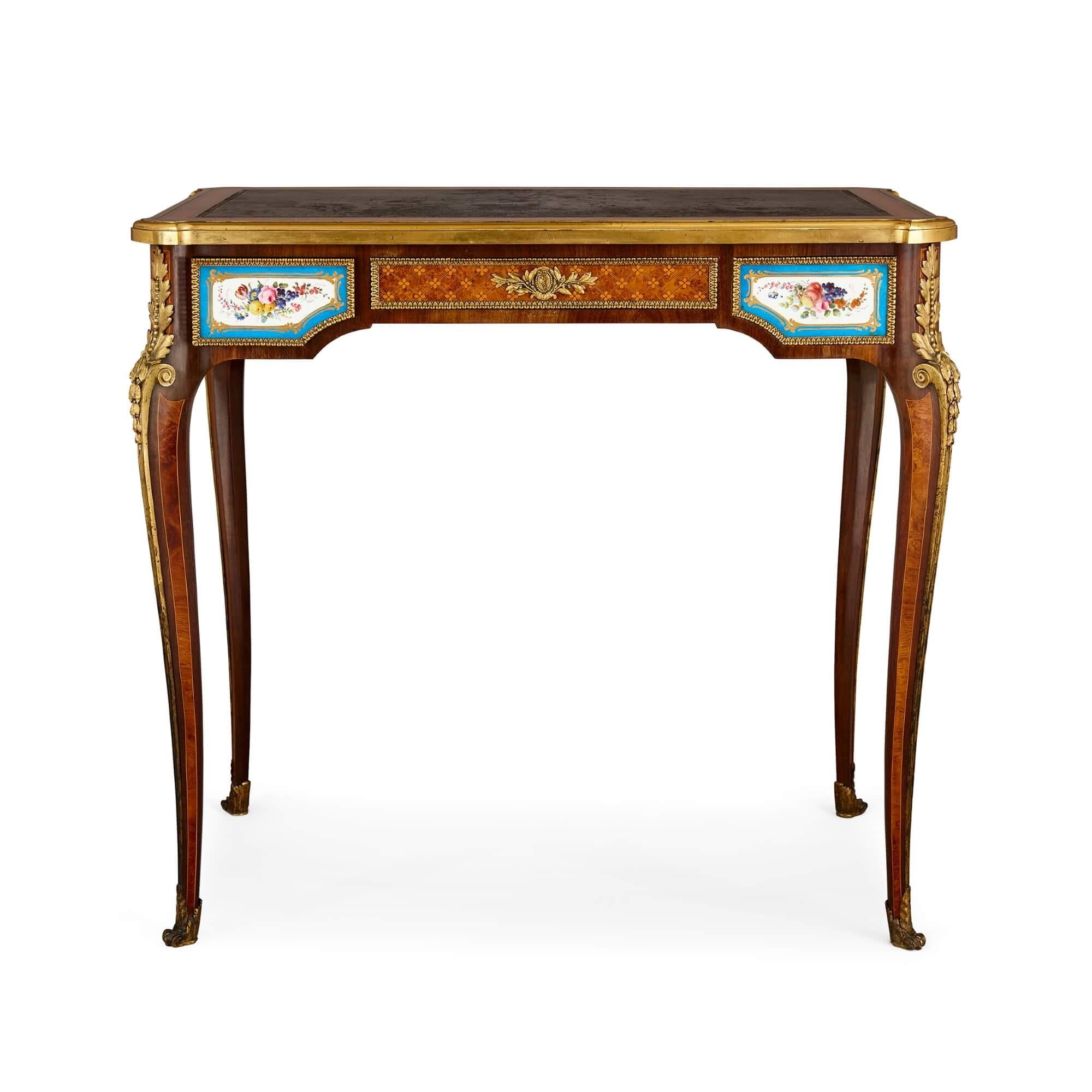 Belle Époque Very Fine Ormolu, Porcelain and Marquetry Writing Desk by Henry Dasson For Sale