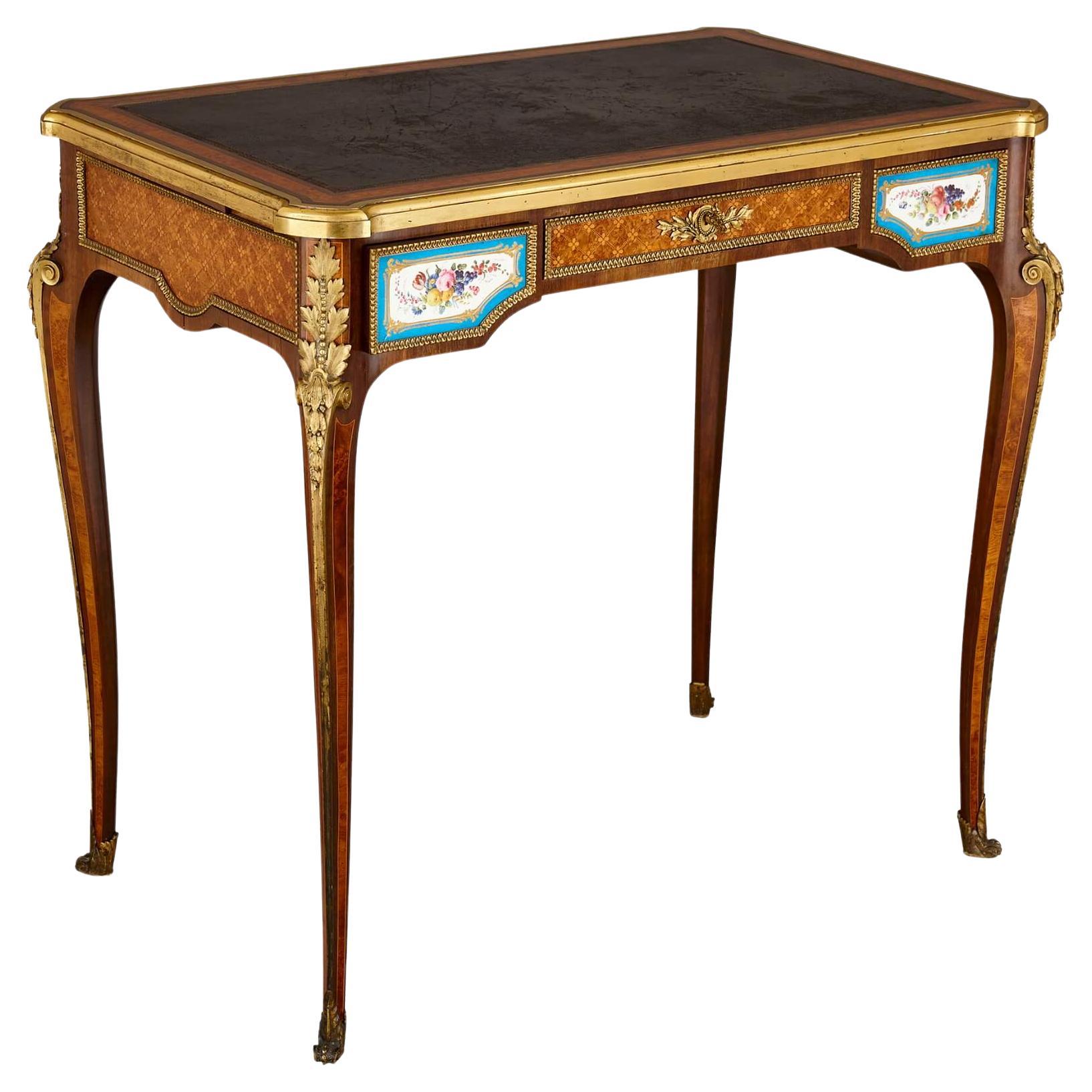 Very Fine Ormolu, Porcelain and Marquetry Writing Desk by Henry Dasson For Sale