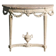 Very Fine Painted Louis XVI Demilune Console with Marble Top