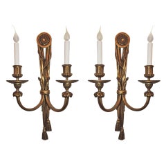 Very Fine Pair E.F. Caldwell Gilt Bronze, Tassel Two-Light Neoclassical Sconces