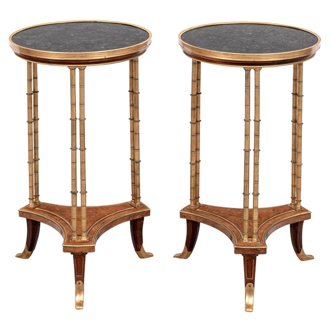 Very Fine Pair Marble Top Gilt Bronze Gueridons after Adam Weiswiler For Sale