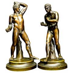 Finely Cast Pair of 19th Century Grand Tour Miniature Bronzes of The Pugilists