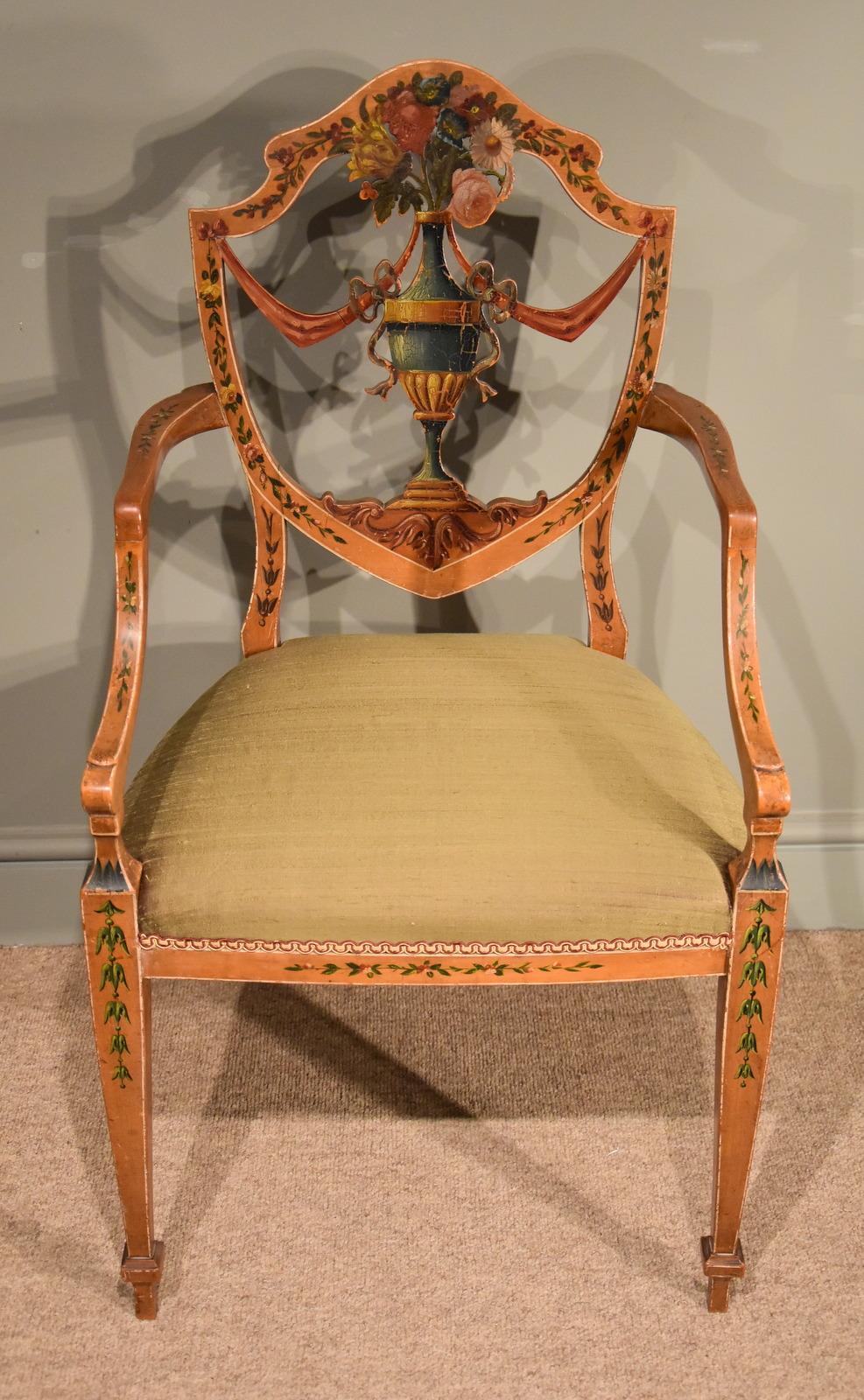 A very fine pair of 19th century satinwood painted armchairs 

Dimensions:
Height 37
