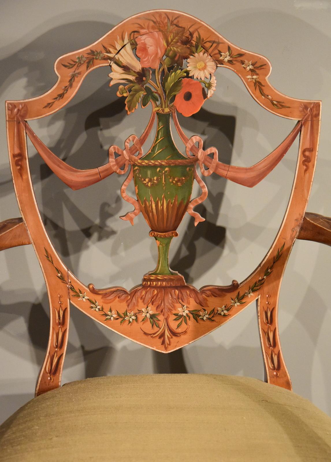 Very Fine Pair of 19th Century Satinwood Painted Armchairs 3