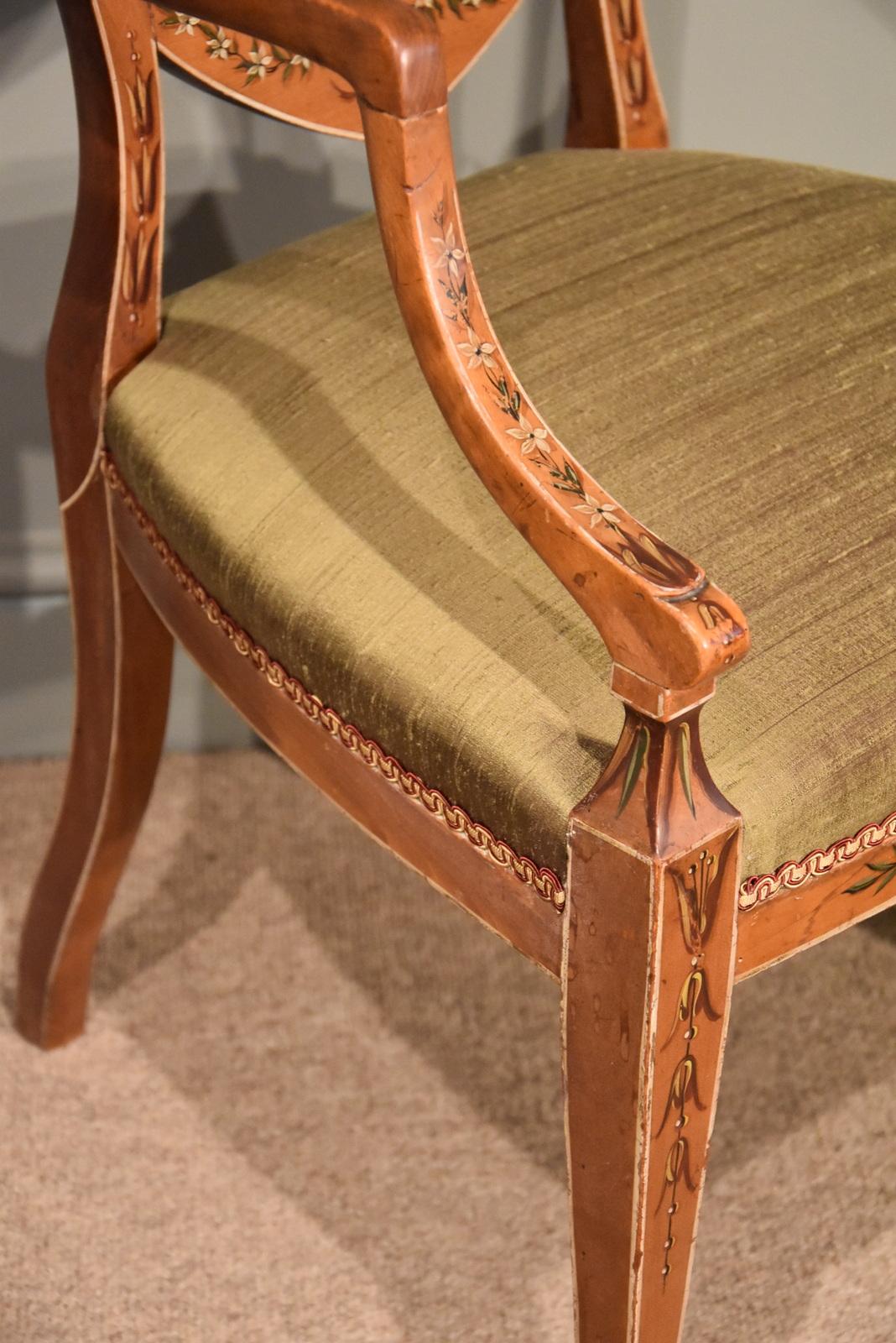 Very Fine Pair of 19th Century Satinwood Painted Armchairs 4