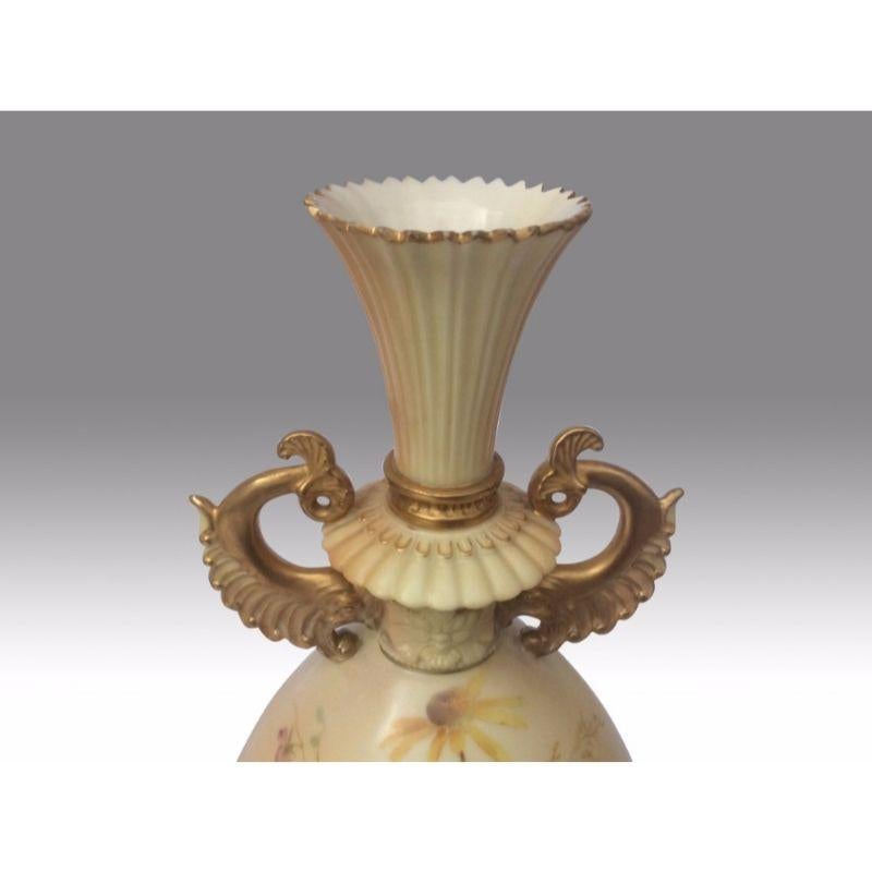 Victorian Very Fine Pair of Antique Painted & Blush Ivory Royal Worcester Vases, 1893 For Sale