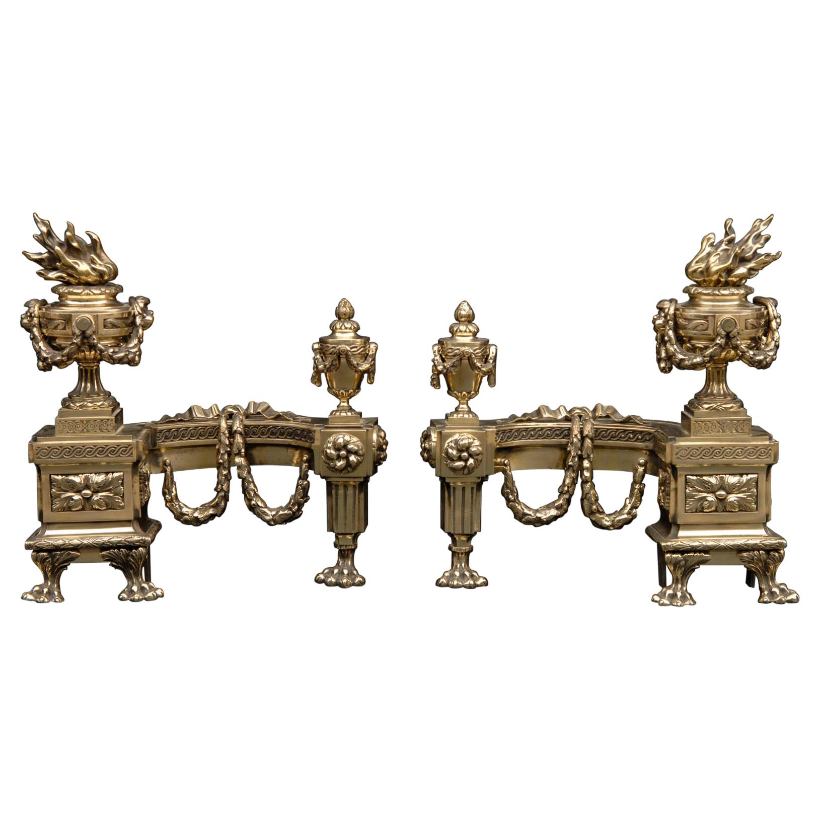 Very Fine Pair of Decorative Brass Chenets For Sale