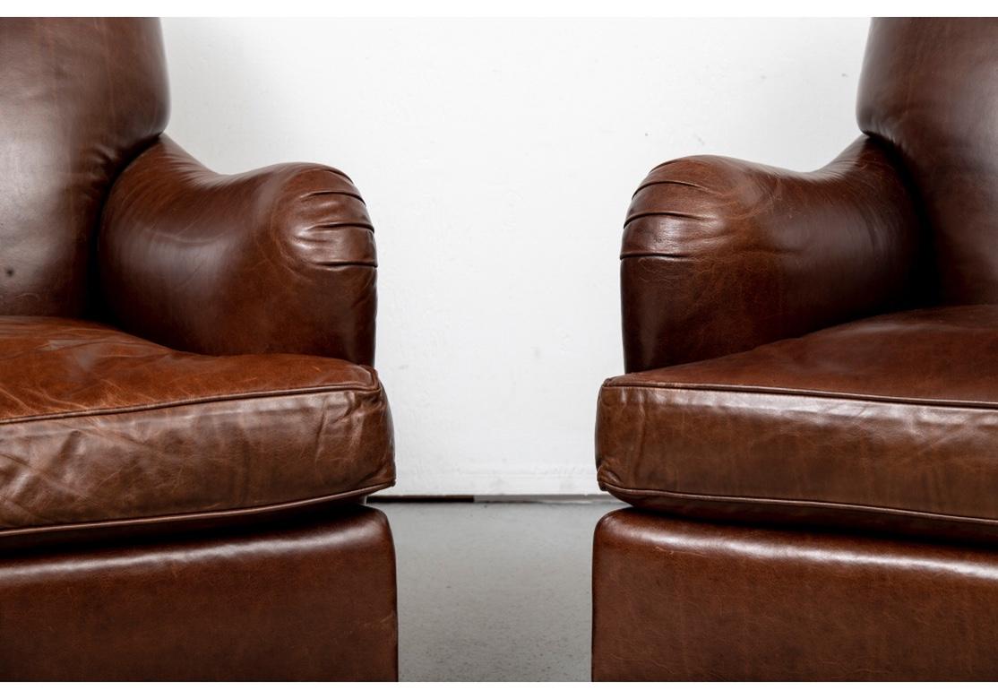 Very Fine Pair of Edward Ferrell Leather Club Chairs In Good Condition In Bridgeport, CT