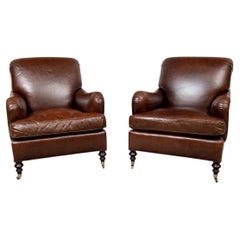 Very Fine Pair of Edward Ferrell Leather Club Chairs