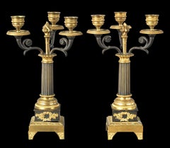 Very Fine Pair of Empire Parcel Gilt Bronze Three Light Candelabra, Circa 1830