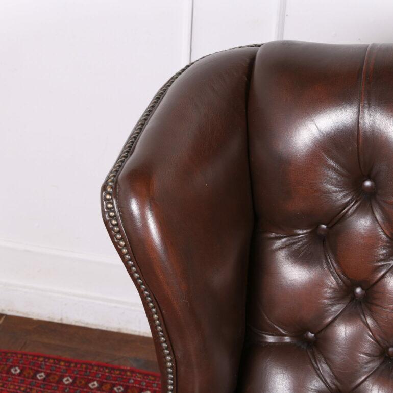 Very Fine Pair Of English Button Tufted Leather Wingbacks 1
