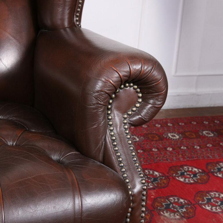 Very Fine Pair Of English Button Tufted Leather Wingbacks 2