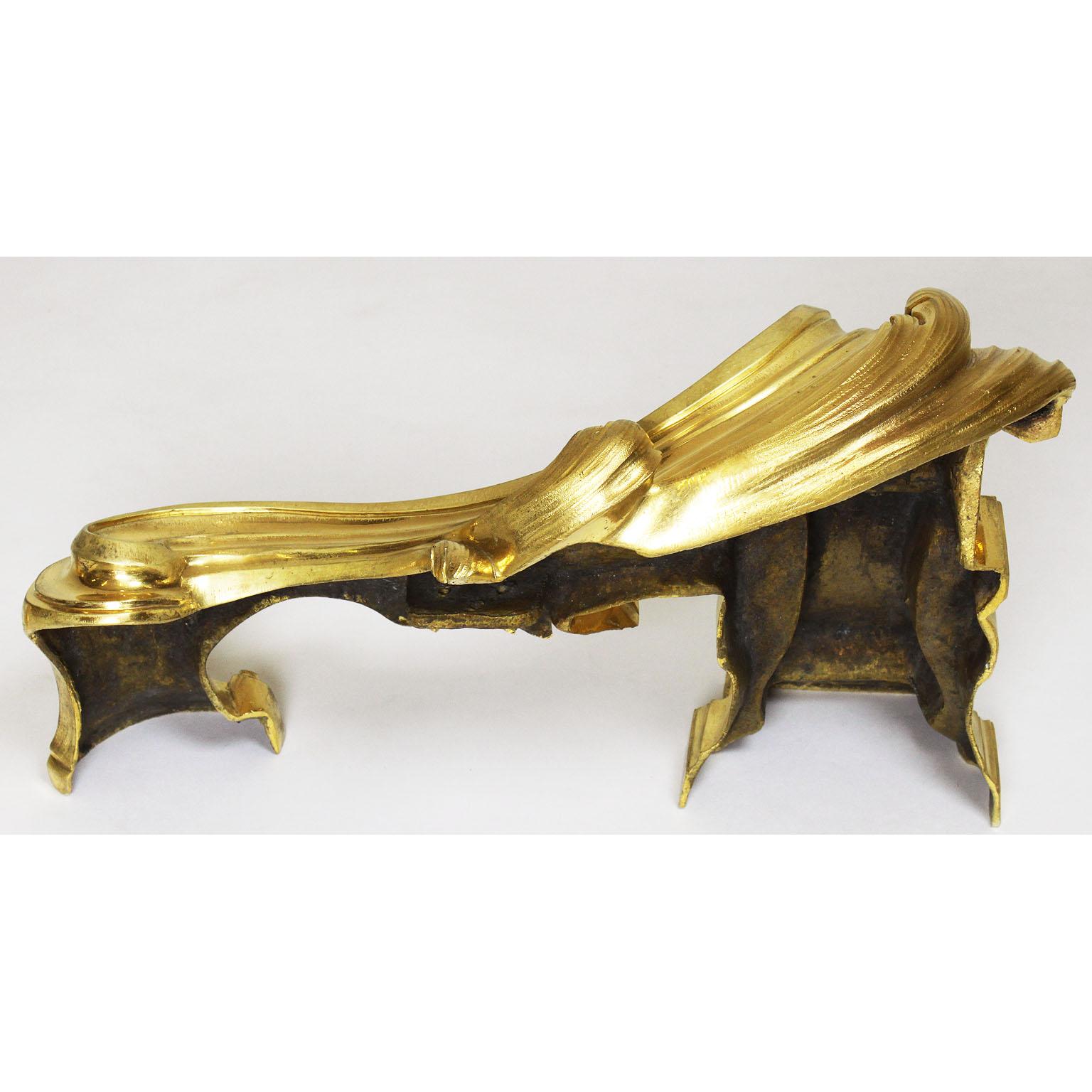 Very Fine Pair of French 19th Century Louis XV Style Gilt-Bronze Chenets For Sale 5