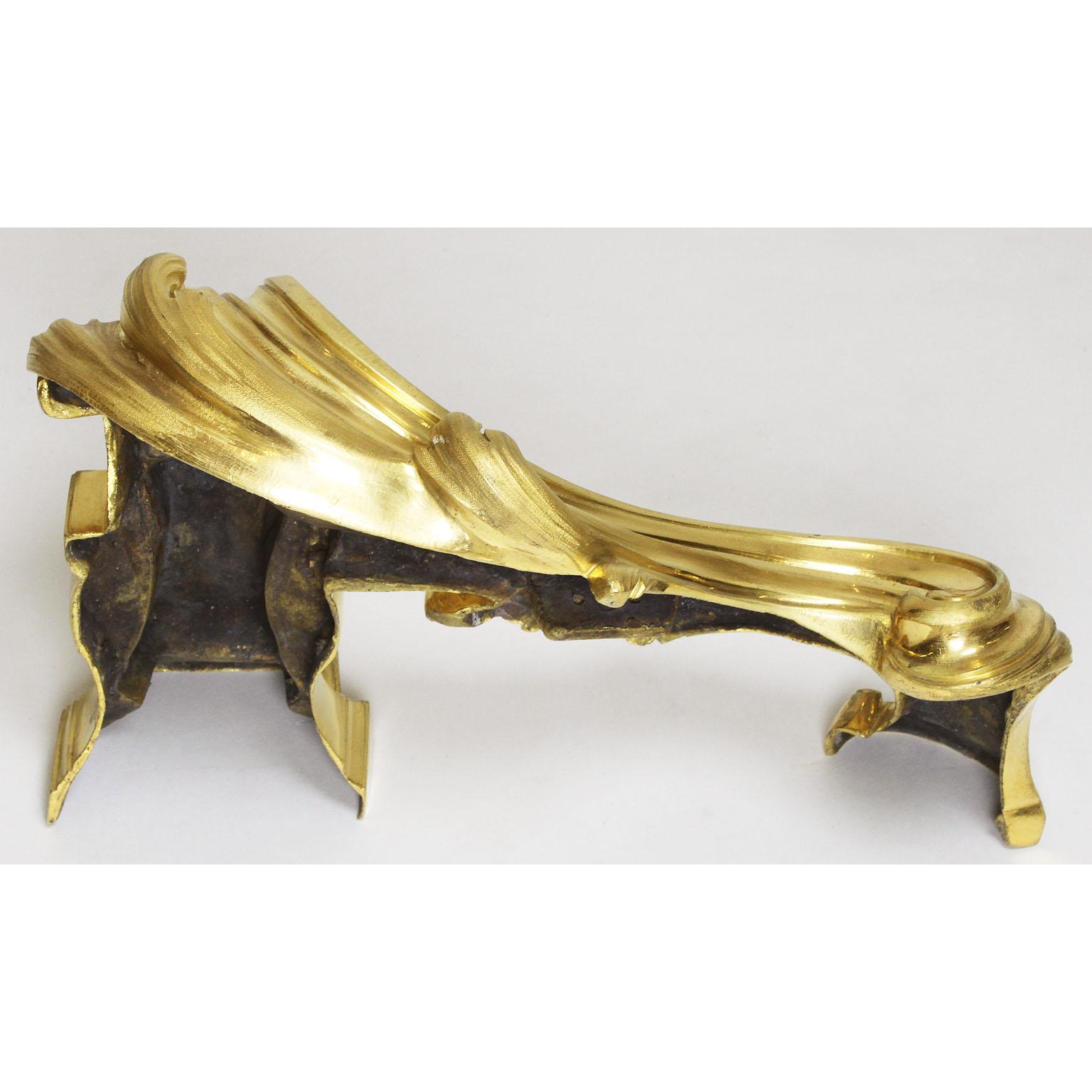 Very Fine Pair of French 19th Century Louis XV Style Gilt-Bronze Chenets For Sale 6