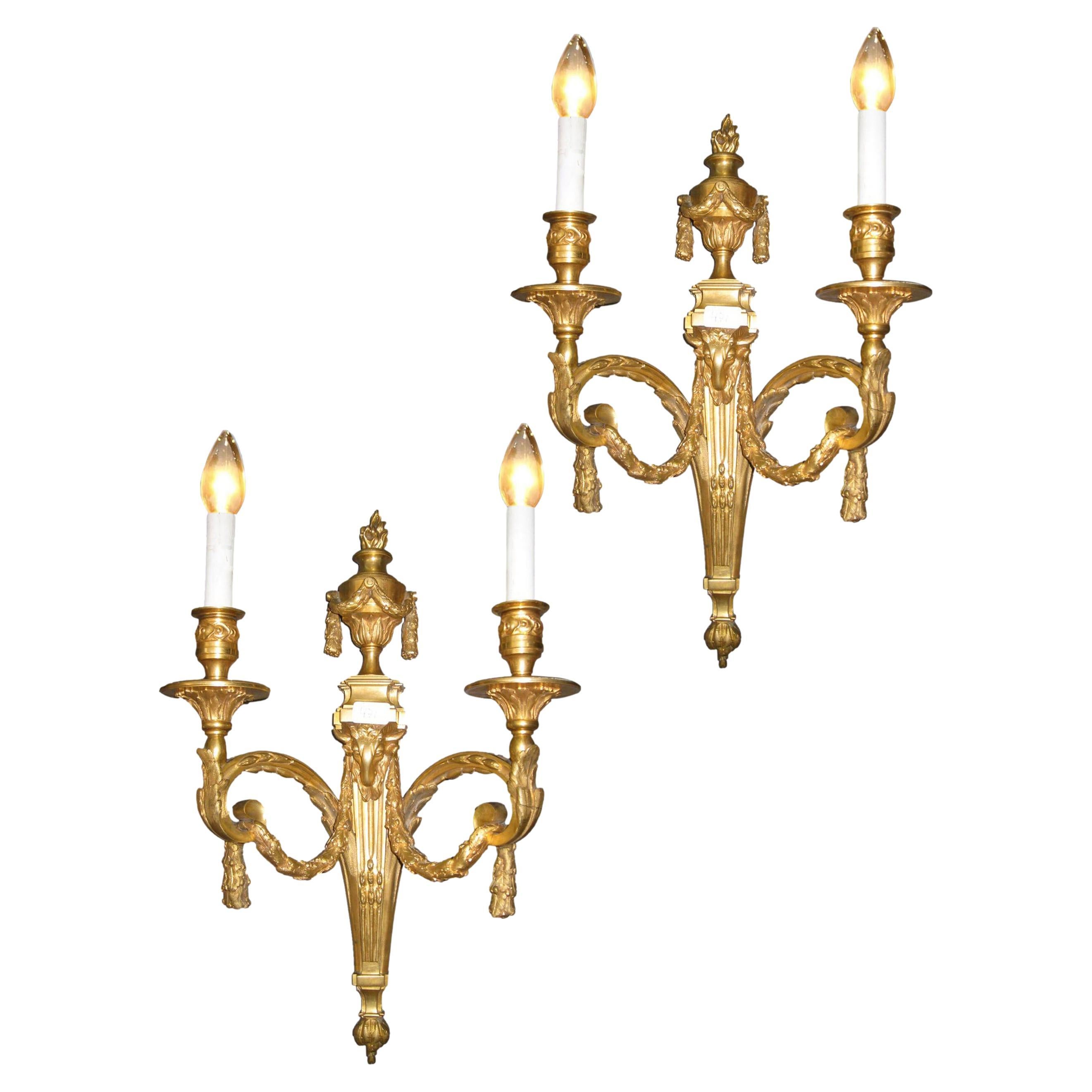 Very Fine Pair of Gilt Bronze Wall Sconces, France, circa 1900 For Sale