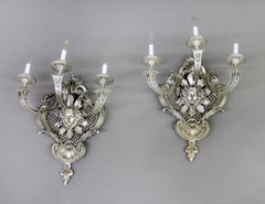 Very Fine Pair of Late 19th Century Silvered Bronze Three-Light Sconces