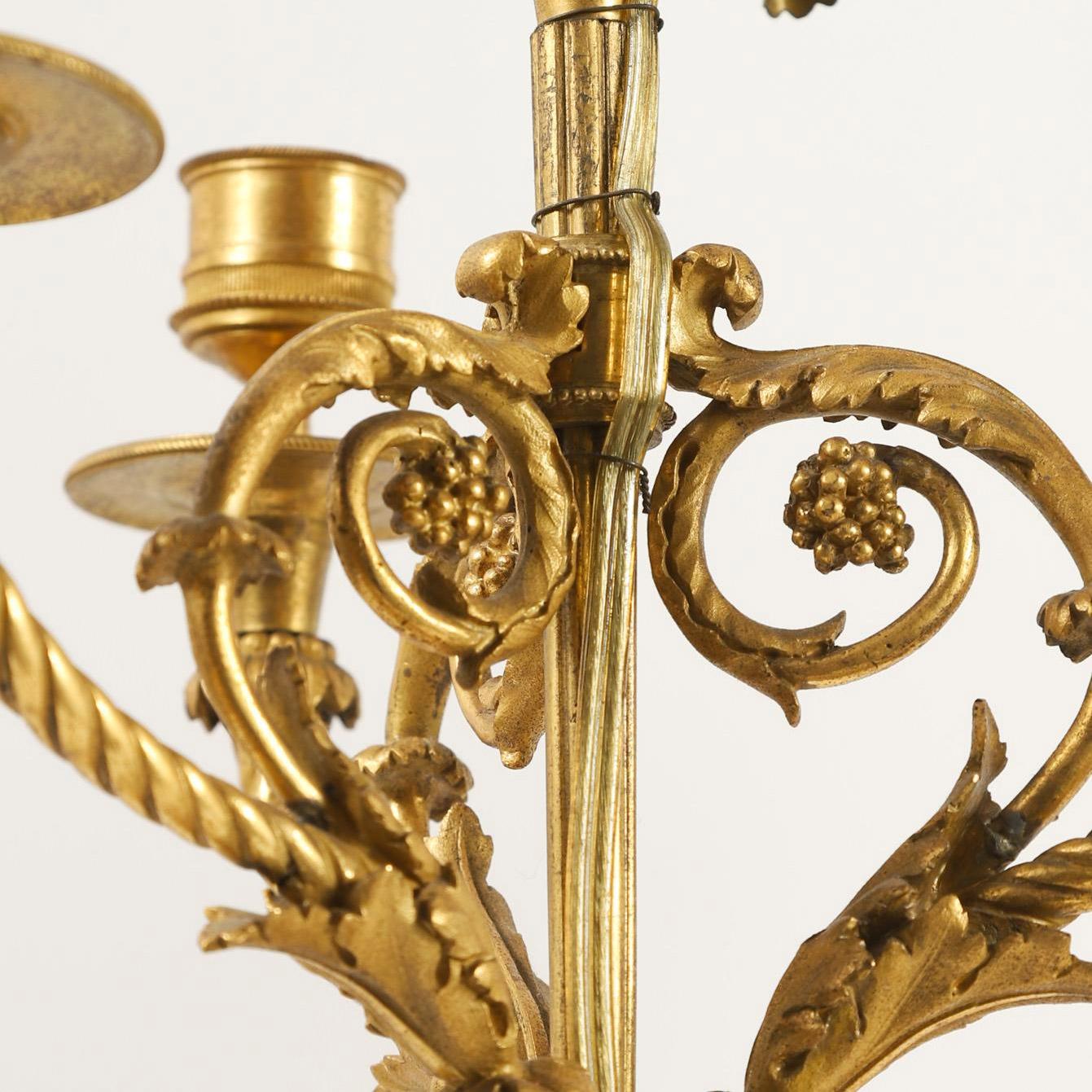 19th Century Very Fine Pair of Louis XVI Gilt Bronze and Marble Four-Light Candelabras For Sale
